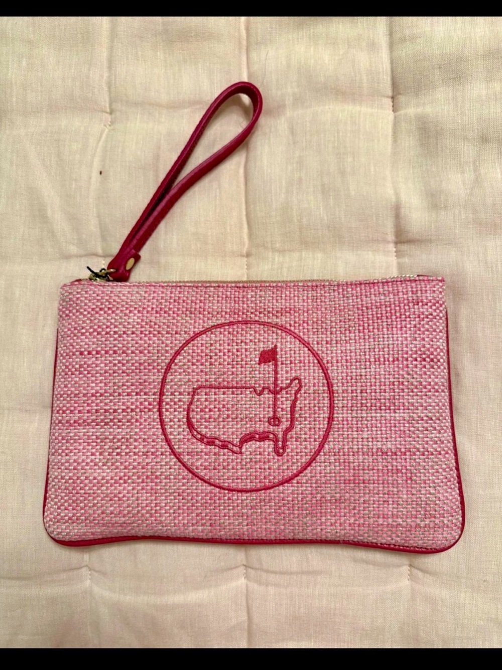 Masters Pink Woven Wristlet Clutch Leather Trim Made in Italy